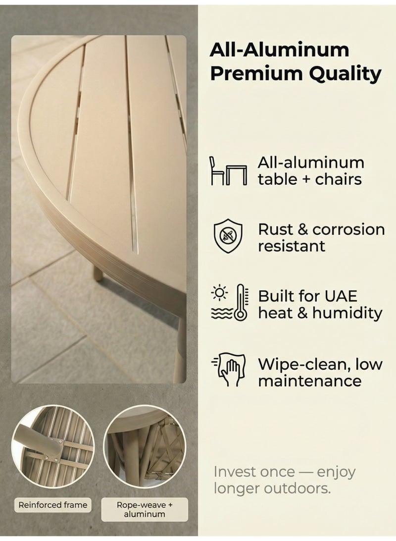 صن رايز طقم طاولة وكراسي خارجية 3 قطع من الألمنيوم، طاولة دائرية وكرسيان بحبل منسوج مع وسائد، للشرفة والتراس والحديقة - Image 3